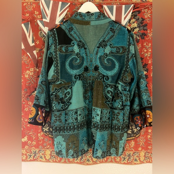 Soft Surroundings Silk Stunning Boho Embroidered 3/4 Sleeve Blazer Jacket Coat - Picture 6 of 6